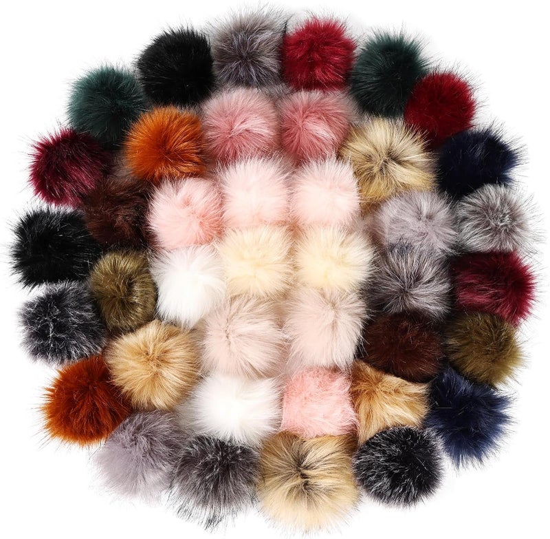 Daieeparty Daieparty 40Pcs Dark Color Faux Fur Pom Pom Balls,Fluffy Pompom Balls with Elastic Loop Ball Detachable Knitting Accessories for Knitting Hats Beanies Shoes,Scarves,Glove - Image 1